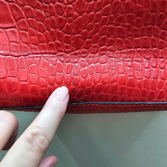 Kate Spade New York Leather Croc Embossed Tote Shoulder Handbag Red/Orange - Picture 2 of 14